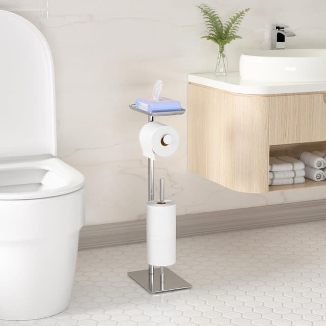 Detalle 2 de Portarotolo carta igienica autoportante in acciaio inox con ripiano superiore e spazio per 4 rotoli