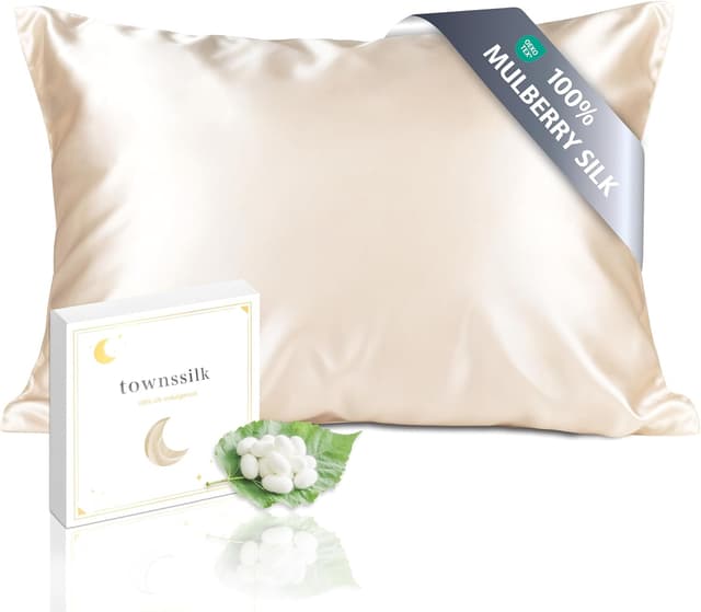 Detalle de townssilk Seidenkissenbezug 70x90 cm (100% Maulbeerseide, 19 mm) – taupe, mit Reißverschluss