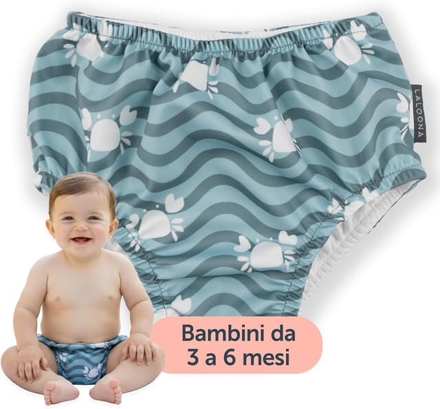 Detalle de LaLoona pannolino piscina riutilizzabile neonato con costume contenitivo e asciugatura rapida (verde con granchio, 3–6 mesi)
