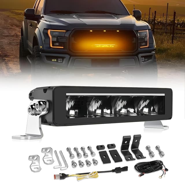 Detalle de 10-Zoll LED-Scheinwerfer 12/24V (40W, 5000 lm) IP69 – weiß/amber Zusatzscheinwerfer mit Linien, E-geprüft