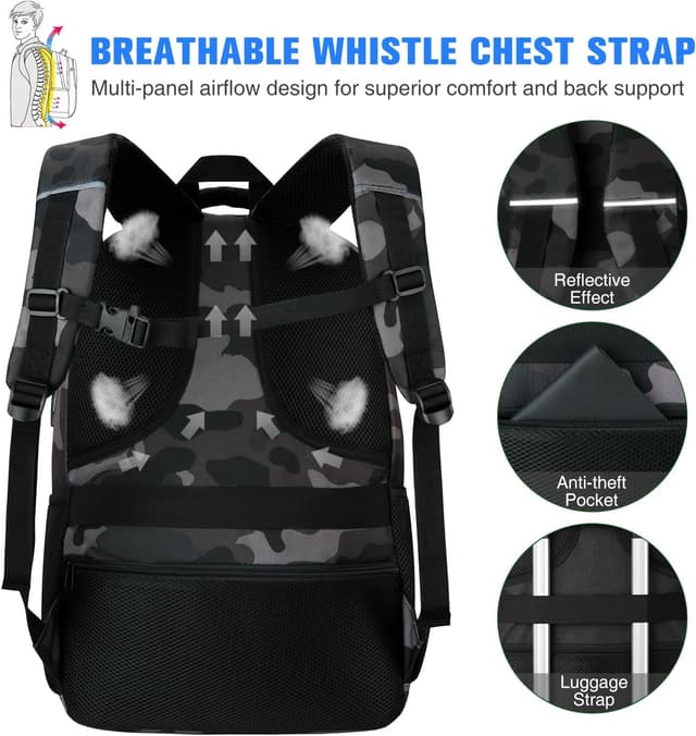 Detalle de YAMTION sac à dos scolaire 17,3" imperméable avec compartiment ordinateur et port USB