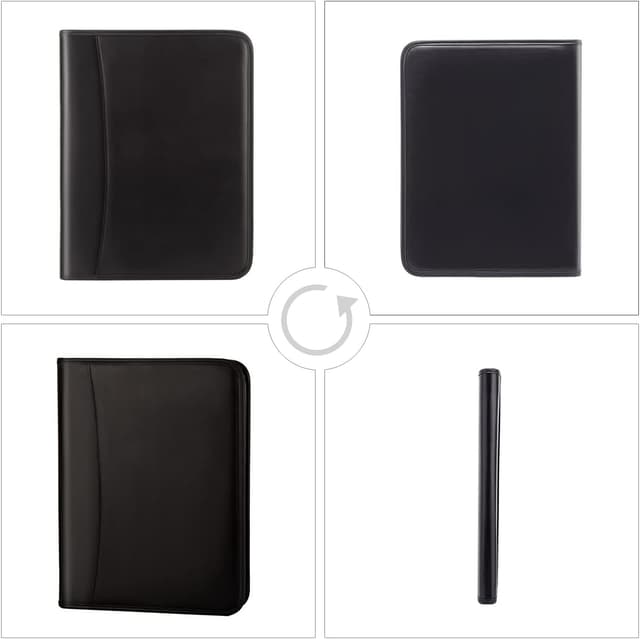 Detalle de Leathario Portfolio Folder A4 Conference Folder with Notepad – vegan leather zip padfolio organiser