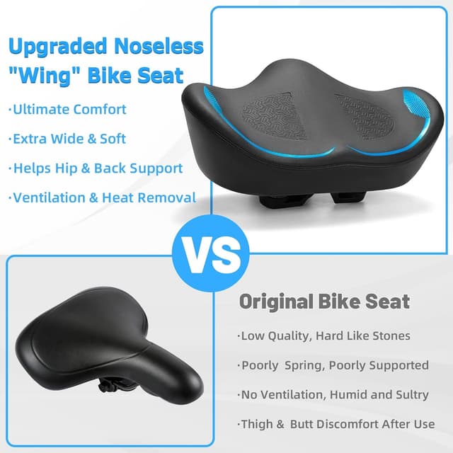 Detalle de CDYWD Noseless Oversized Bike Seat Cushion (Extra-Wide Padded) for Comfort on Peloton, Stationary Bikes, City & Beach Cruisers