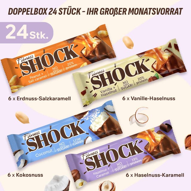 Thumbnail 1 de FitnesSHOCK Proteinriegel Set Mix Box 24 Stück