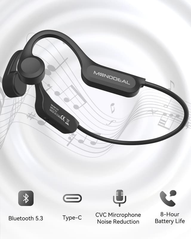 Detalle 2 de Monodeal Bone Conduction Headphones Bluetooth 5.3 for Running