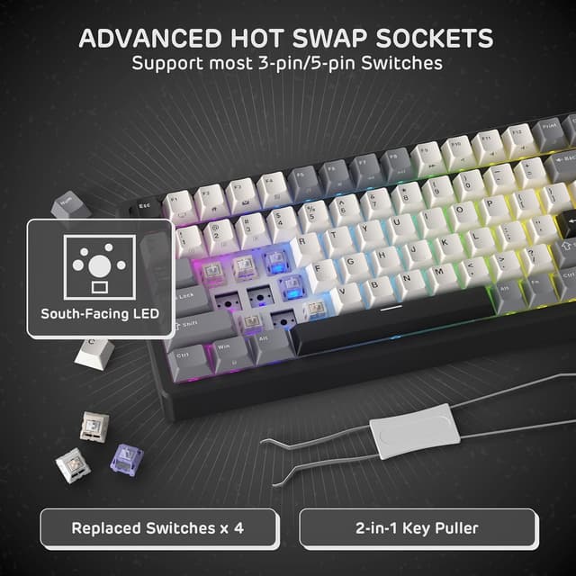 Detalle de RK Royal Kludge F99 Wireless Mechanical Keyboard with Number Pad (Tri-Mode, Hot-Swappable, 5000mAh)