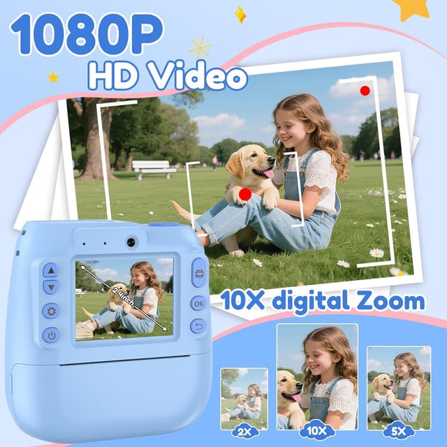 Detalle de Kids Camera Instant Print (Instant Camera with 32GB Card & Photo Paper, 35 Photo Frames) – Blue
