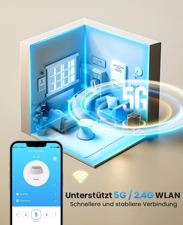 Detalle 2 de Oneisall 5L Futterautomat Katze 2 Näpfe 5G/2.4G WiFi
