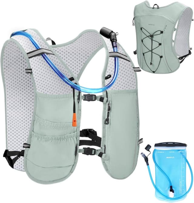 Detalle de ECOHUB Laufweste für Damen & Herren mit 2-L-Trinkflasche, ultraleicht & reflektierend (Grün)