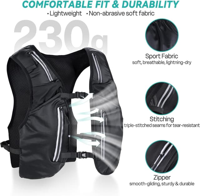Detalle de Nextyu Laufweste Damen & Herren mit Trinkrucksack: 2× 500-ml-Flaschenfächer, großes Handyfach & reflektierendes Design