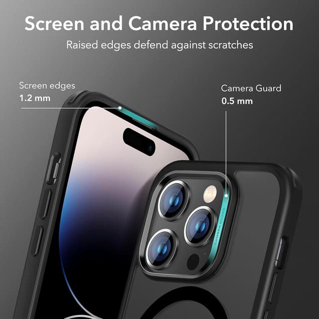 Detalle 2 de ESR Classic Hybrid MagSafe Hülle für iPhone 14 Pro Max – mattschwarz, mit militärischem Sturzschutz