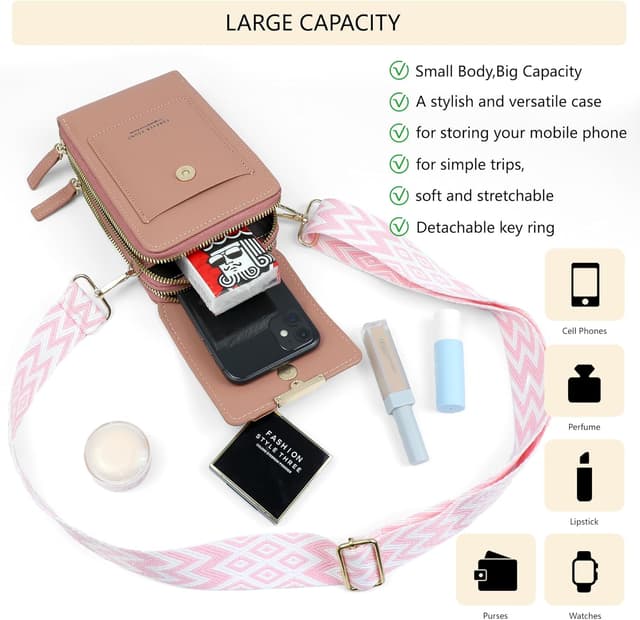 Detalle de DBPBToU borsa tracolla da donna in PU con porta cellulare al collo e finestra touch