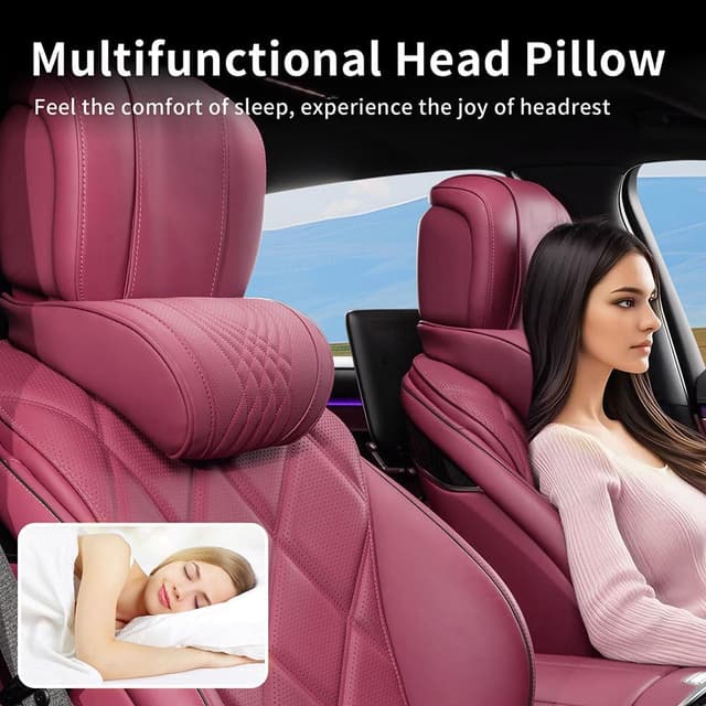 Detalle de Dapucarin Memory Foam Car Headrest Neck Pillow with Leather Cover (2pc) – Red