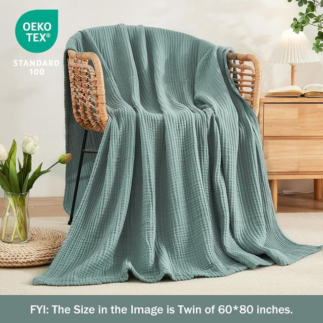 Thumbnail 5 de EMME Muslin Throw Blanket 50x70 Teal ๐