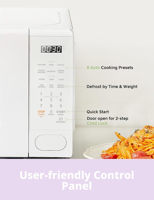 Detalle de COMFEE CMO-C20M1WH Retro Microwave (700W) with 11 Power Levels and Multi-Stage Cooking