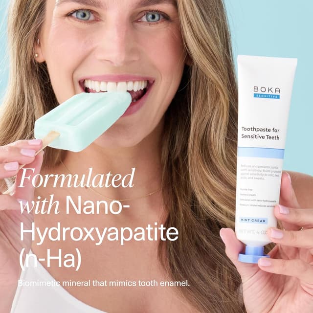 Detalle 2 de Boka Sensitive Toothpaste (Fluoride-Free) with 5% Potassium Nitrate, Nano Hydroxyapatite — Mint Coconut Cream, 4 fl oz
