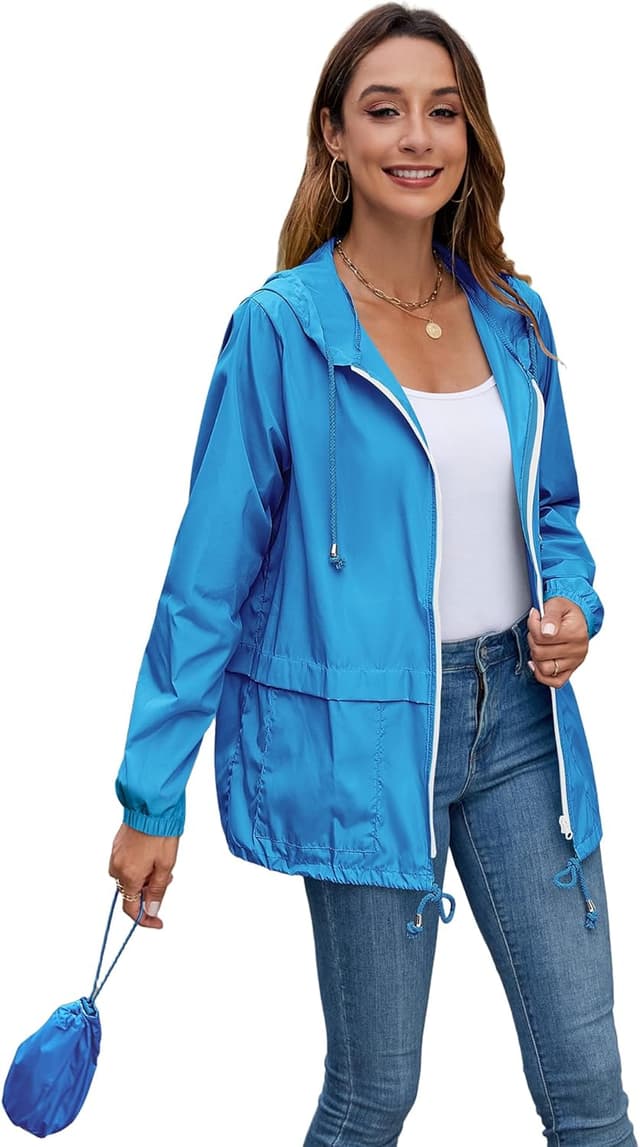 Detalle de Hount Women’s Lightweight Hooded Raincoat Waterproof Packable Active Outdoor Rain Jacket (S-3XL)