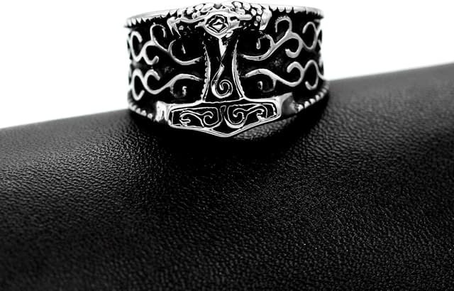 Detalle de Uloveido Herren Edelstahl Ring „Gothic Ancient Cloud Hammer“ (316L), schwarz – verfügbare Größen 59 bis 69