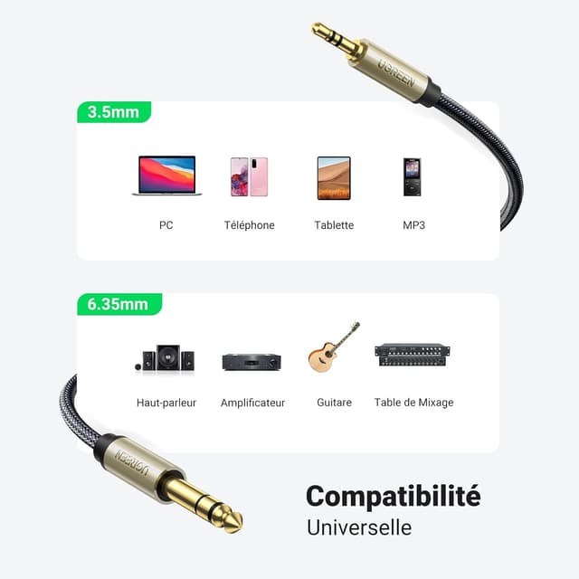 Thumbnail 1 de Câble UGREEN 3,5mm vers 6,35mm 1 m ⚙