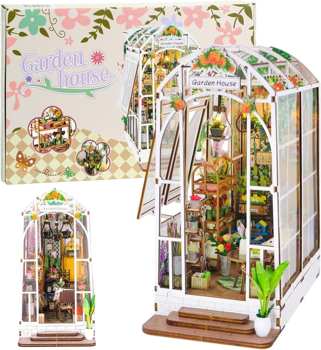 Detalle de Fimeetoy Book Nook Kit for Adults – LED Light Miniature House DIY (3D Garden View)