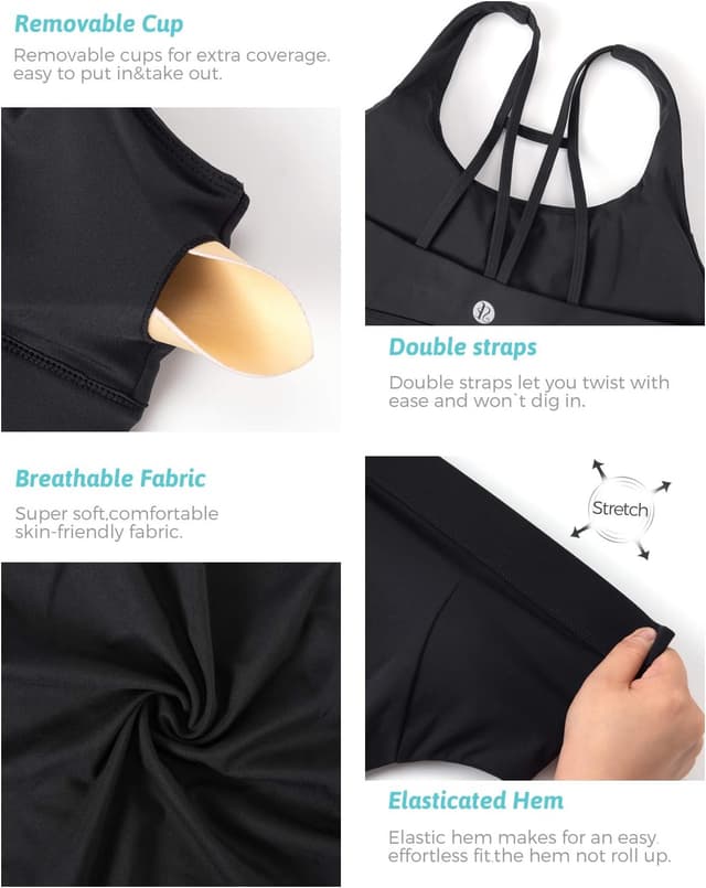 Detalle de RUNNING GIRL Padded Sports Bra Tank Top with Crisscross Open Back (Medium Support, Longline)