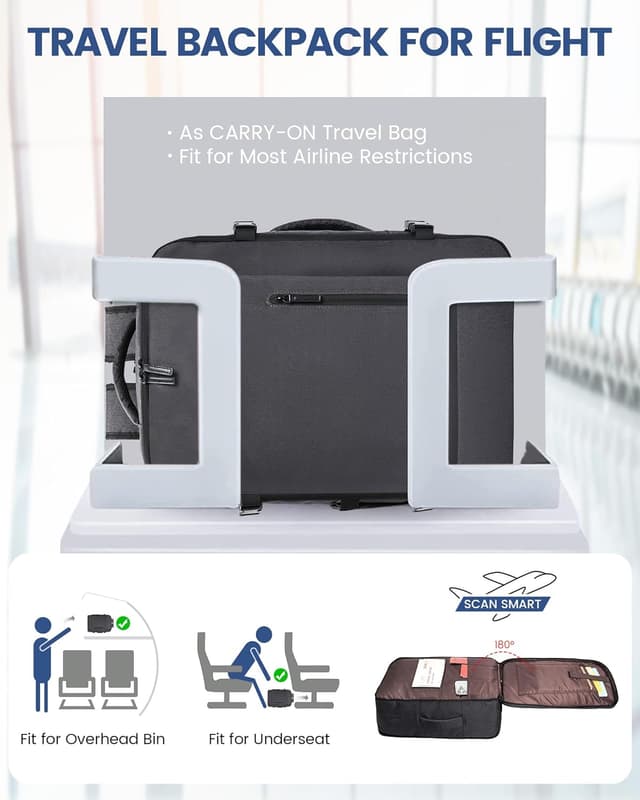 Detalle de LOVEVOOK Sac à dos voyage grand 45L – sac cabine imperméable pour ordinateur jusqu’à 18 pouces, ouverture 180° (noir)