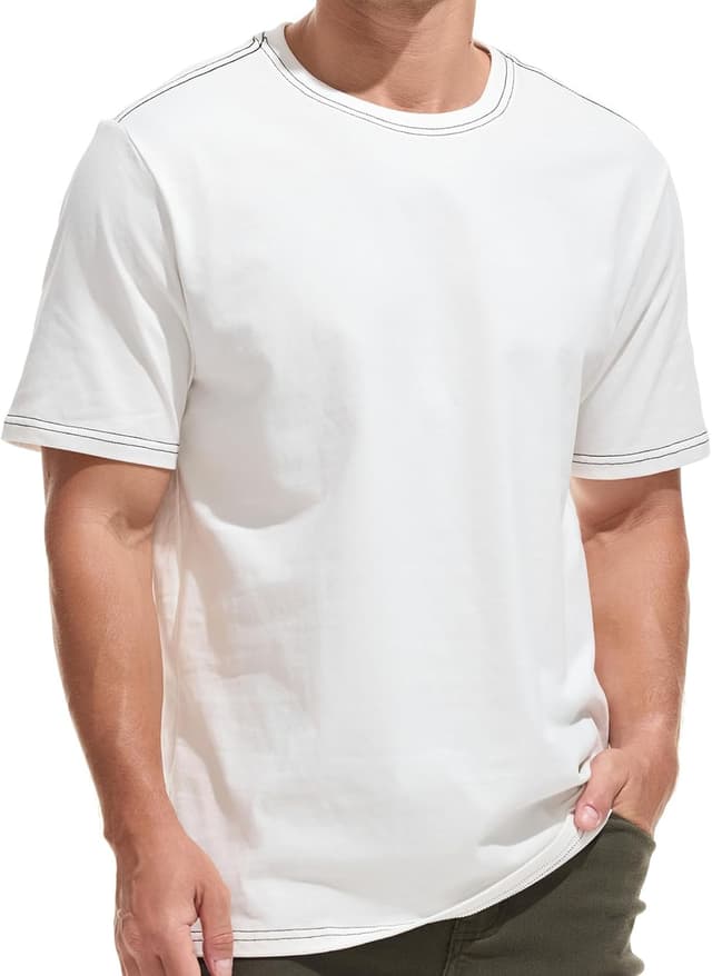 Detalle de VEIISAR Men’s Heavy Weight Crew Neck T-Shirt (100% Cotton, Pre-Shrunk)