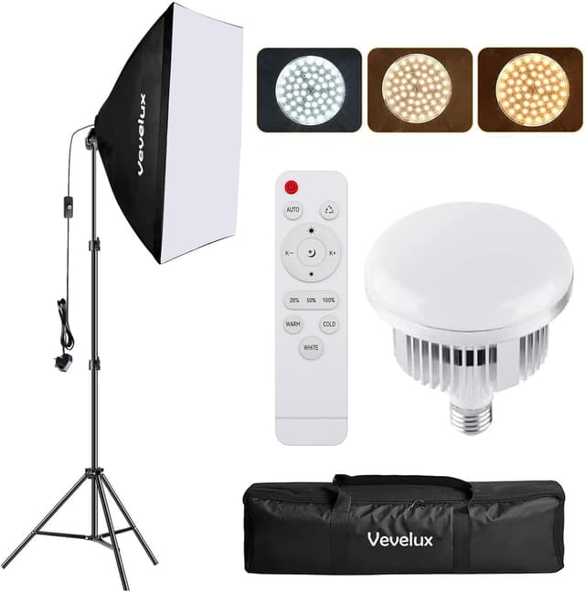 Detalle de Softbox Lighting Kit LED Photography 50x70cm (3000K–6600K) 45W Dimmable, Rotatable Head & Infrared Remote
