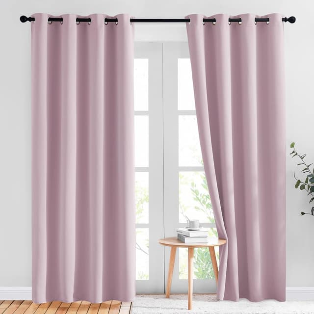 Detalle de NICETOWN Blackout Pink Curtains for Girls Room (Lavender Pink/Baby Pink) — Thermal Insulated Grommet Panels, 1 Pair, 52 x 84 in