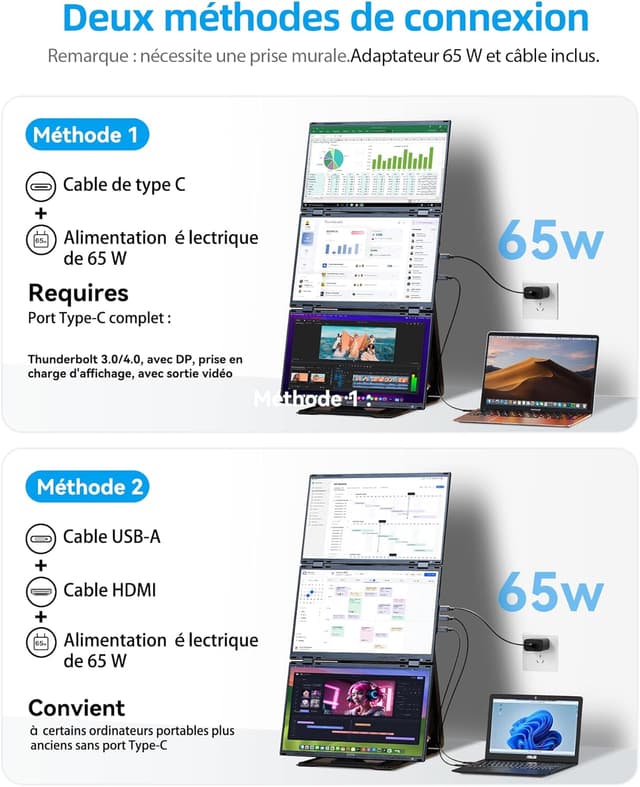 Thumbnail 6 de Newwin Double Ecran PC Portable 15,6" FHD 1080p IPS (prolongateur) pour ordinateur portable et Mac