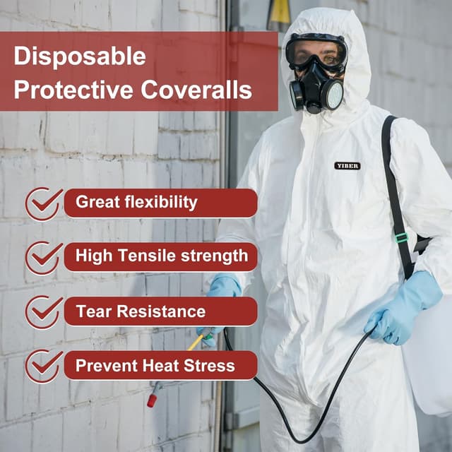 Thumbnail 3 de YIBER Hazmat Suit Disposable Coveralls 7 Sizes