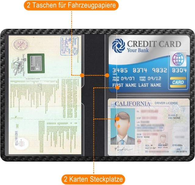 Detalle 2 de FINTIE KFZ Fahrzeugschein Hülle & Versicherungshalter mit Magnetverschluss – Kartenetui aus Kunstleder (Carbonfaser Schwarz)