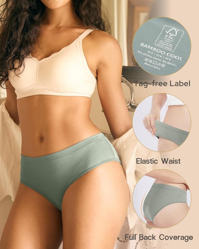 Detalle 1 de BAMBOO COOL Women’s Underwear – Moisture-Wicking Briefs 5-Pack 🩲