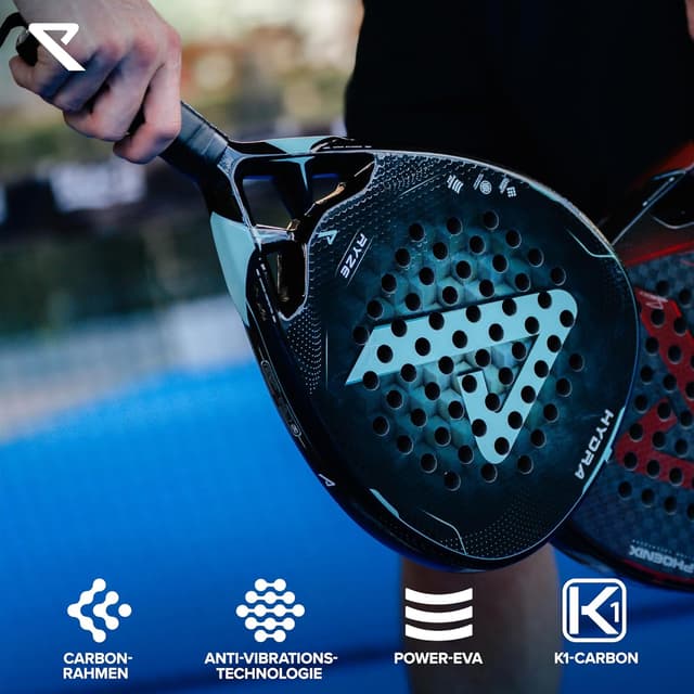 Detalle de RYZE Hydra 365 g Padel-Schläger aus 100% Kohlefaser mit EVA-18 Power Foam – Unisex inkl. Schutzhülle