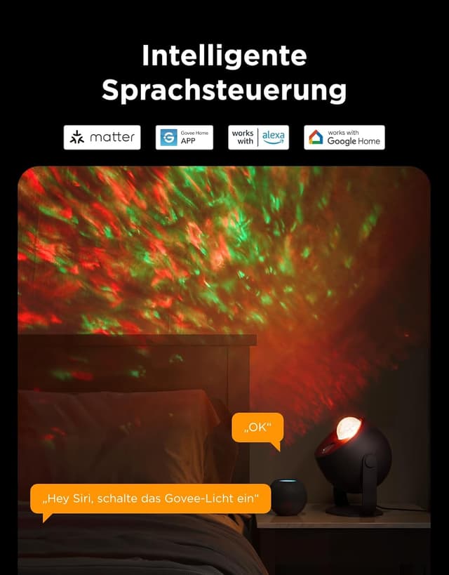 Detalle de Govee Sternenhimmel Projektor „Ozeanwelle“ mit dynamischen Welleneffekten und Matter-Kompatibilität