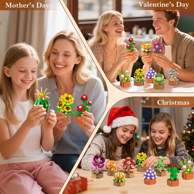 Detalle 2 de HOGOKIDS 15 Pack Flowers & Succulents Mini Building Set (1314PCS) – 3.6mm Plant-Themed Brick Toys for Ages 6+