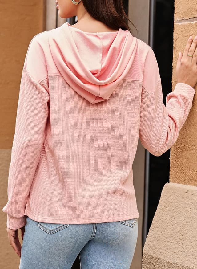 Detalle de Dokotoo Damen Kapuzenpullover Hoodie Langarm aus Waffelstrick mit Taschen – einfarbig, S bis XXL