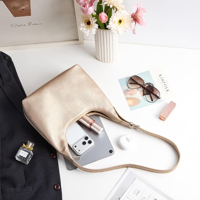 Detalle de KALIDI Damen Handtasche Schultertasche PU Leder Tote Bag Vintage Hobo mit verstellbarem Gurt (26 x 18 x 10 cm)