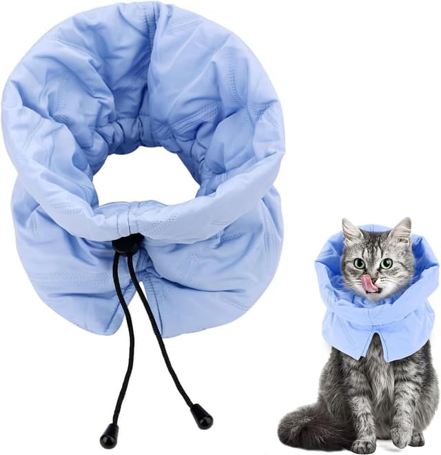 Detalle de Elisabethanisches Halsband für Katzen nach OP – weiche, einstellbare Halskrause (Hellblau, M)