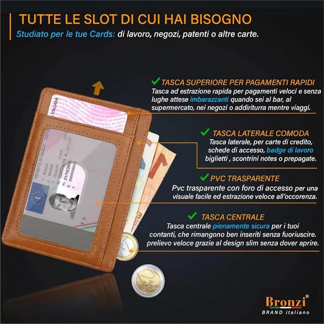 Detalle de Portafoglio RFID slim marrone Bronzi 11x8x1