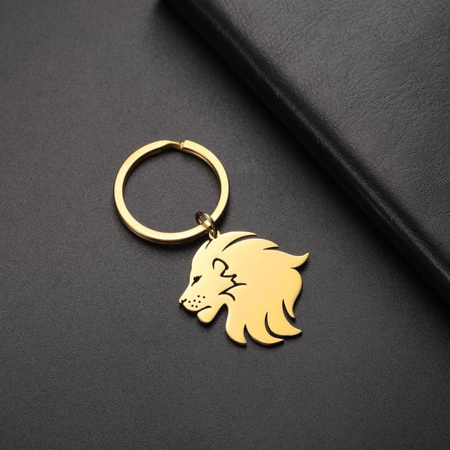 Detalle 2 de Dreamtimes Lion avec couronne roi porte-clés en acier inoxydable pour hommes (lion punk)