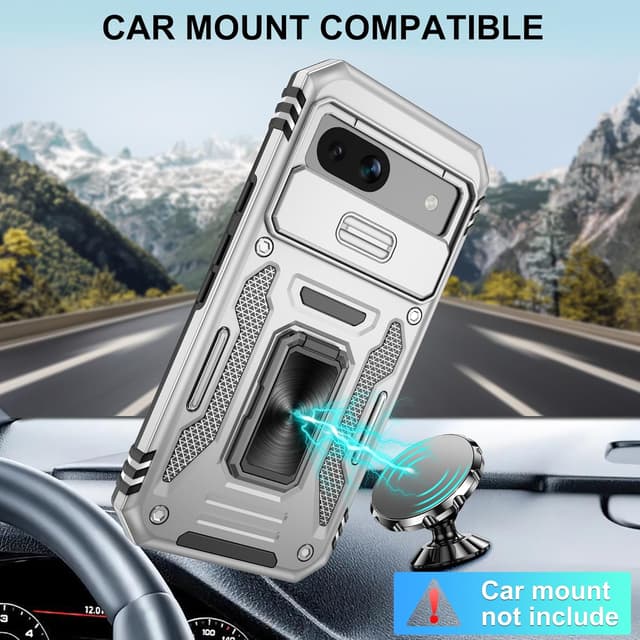 Detalle 2 de Jshru Shockproof Case for Google Pixel 8a with 2-Pack Screen Protector (Grey) + Ring Stand