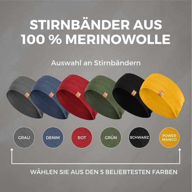 Detalle 2 de menique Dehnbare Sport-Yoga-Stirnbänder für Damen aus 100% Merinowolle (2er-Set)