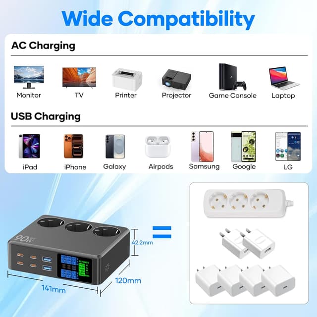 Thumbnail 6 de CKCN Multiprise avec 6 ports USB-C/USB (90W) et écran LED 1,2 m