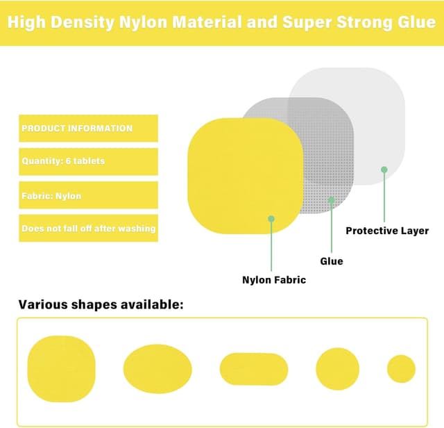 Detalle de TAIANJI 6-Blatt Daunenjacke Reparaturflicken aus Nylon (48 Stück) selbstklebend, gelb