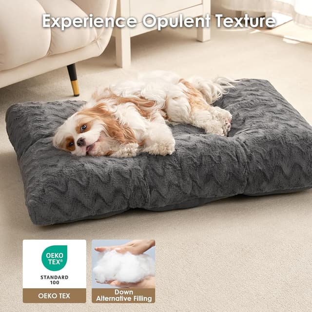 Detalle de EHEYCIGA waschbares Hundebett XL (104x68 cm) – reversible Hundematte mit Kunstpelz & Kunstleinen, dunkelgrau