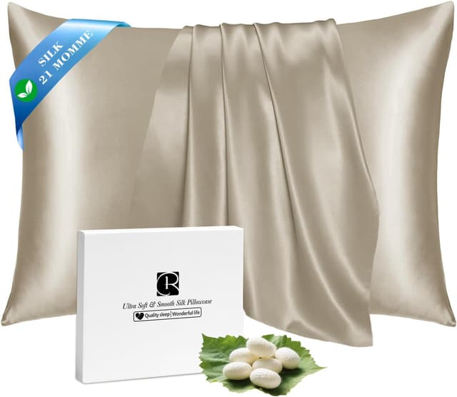 Detalle de Ravmix Silk Pillowcase for Hair and Skin (21Momme) with Hidden Zipper, Taupe, 50×75cm