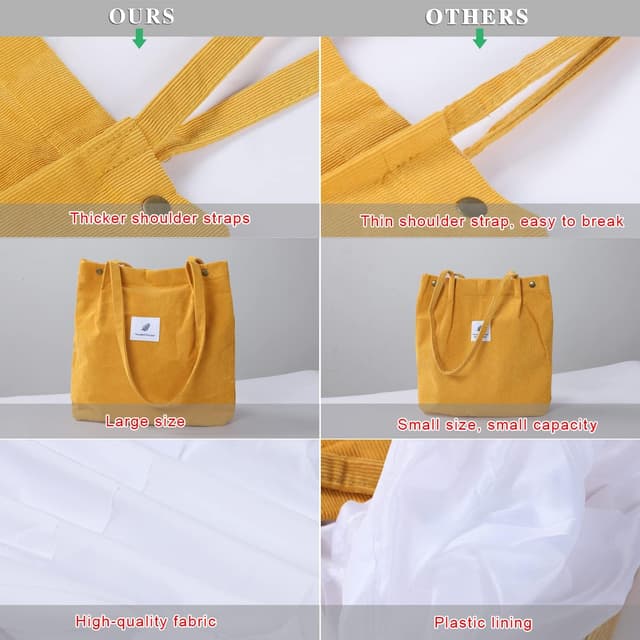 Thumbnail 6 de WantGor Corduroy Totes Bag for Women – Large Capacity Yellow Shoulder Shopping Bag