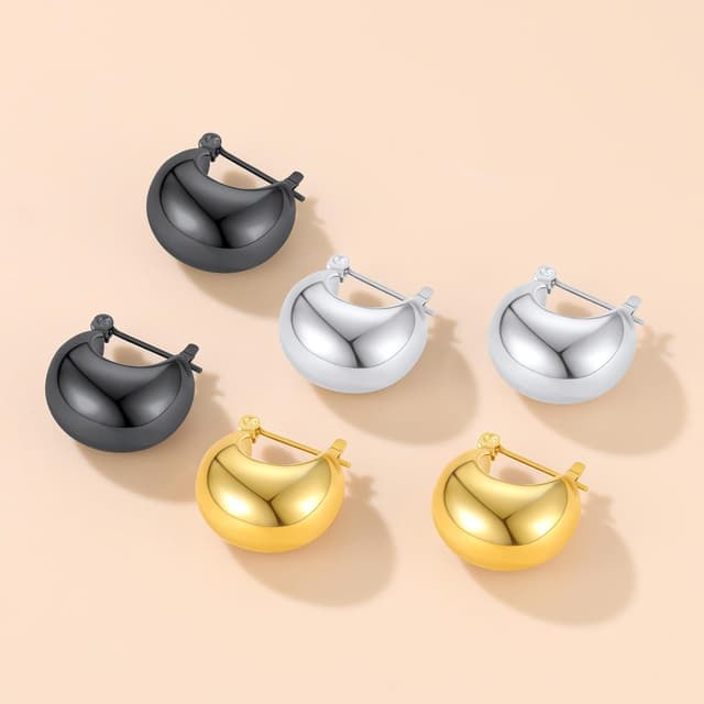 Detalle de FindChic Creolen Ohrringe für Damen & Mädchen aus Edelstahl – Chunky Huggie Hoop in Silber, Gold oder Schwarz (5,7/7,7/11 mm)