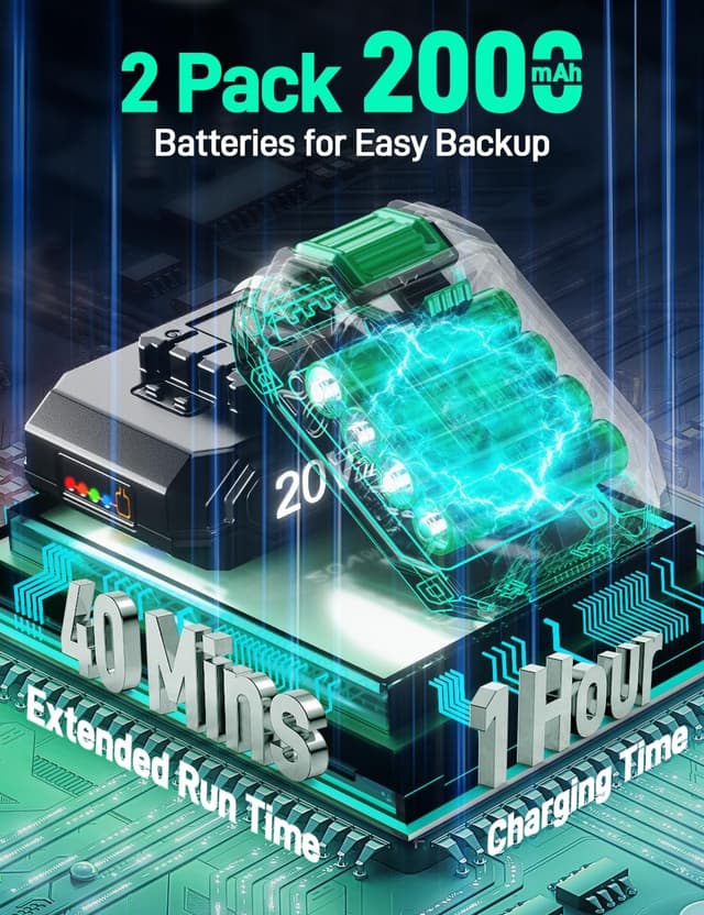 Detalle de KIMO 20V Cordless Buffer Polisher Kit (4-Inch, 25-Piece Polishing Kit) with 2*2000mAh Batteries